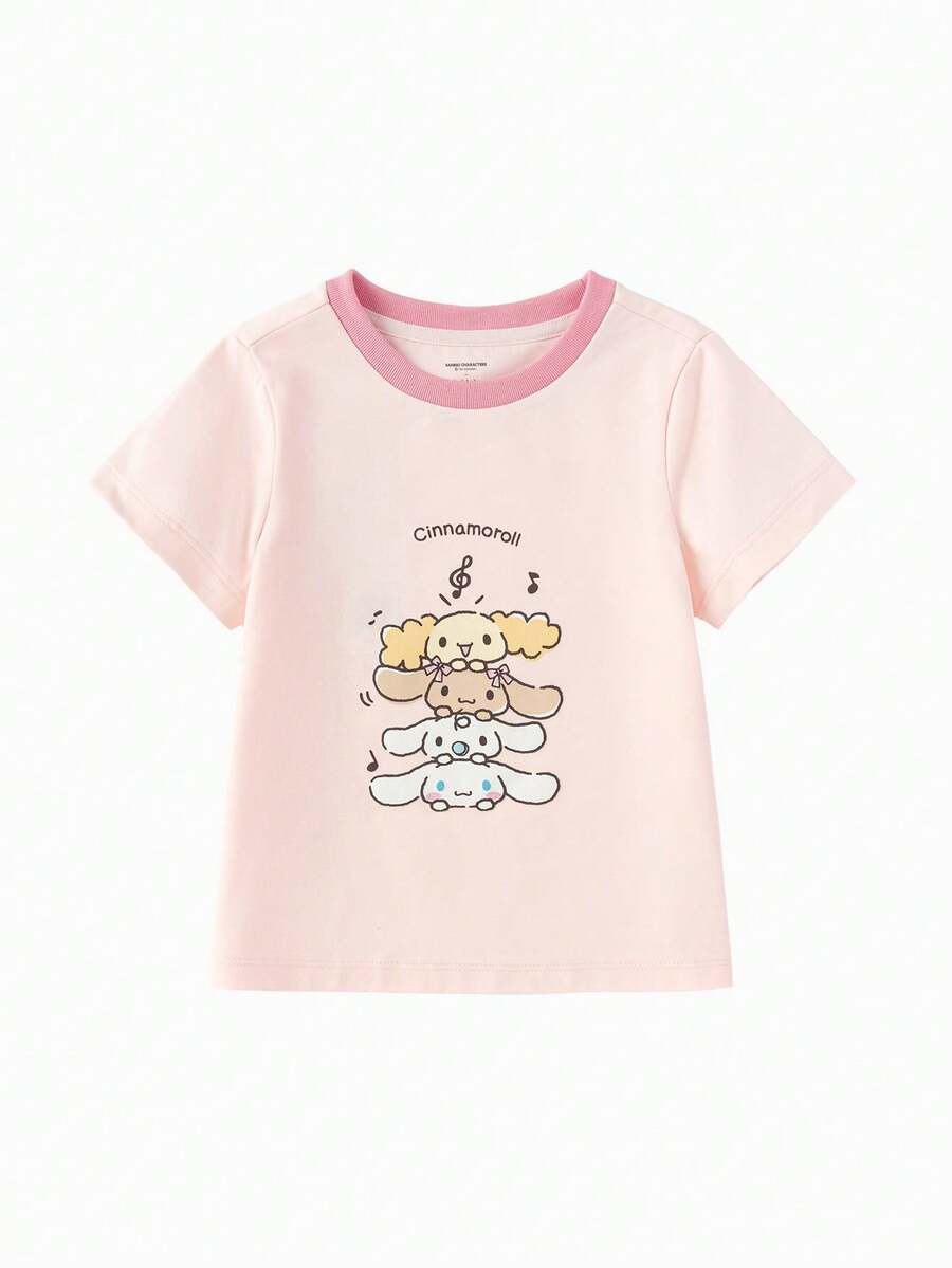 Áo thun in hình hoạt hình cho bé gái, dễ thương, mềm mại, thoáng khí, thời trang, thích hợp mặc mùa hè 2026. - trắng đỏ - Xem 1