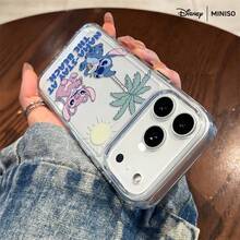 Disney Stitch And Angel "NAMA-STAY AT THE BEACH" Tropical Ice Cream Pattern Phone Case, Casual Cute Disney Accessory Suitable For IPhone 17/17 Pro/17 Pro Max/17 Air/16/15/14/13/12/11/X Series Transparent Space Print Phone Case - Clear - View 3