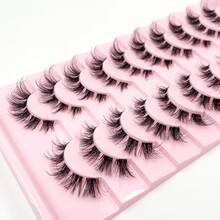 10对透明带3D仿貂毛假睫毛，自然纤长蓬松浓密短款混合装，可重复使用，适用于化妆 - 黑色 - 查看 6