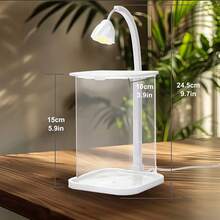 Mini Desktop Aquarium, 360° HD Full-View High-Transparency Fish Tank, USB-Powered LED Lighting, Compact Aquarium, Perfect For Home, Office, And Educational Use (White) - White - View 4