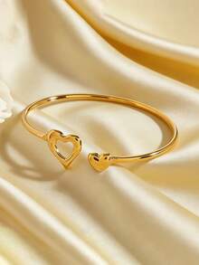 1 chiếc vòng tay rỗng bằng thép không gỉ mạ vàng 18K, chống thấm nước và chống phai màu, thích hợp cho phụ nữ đeo hàng ngày. - Vòng tay hở - Xem 3