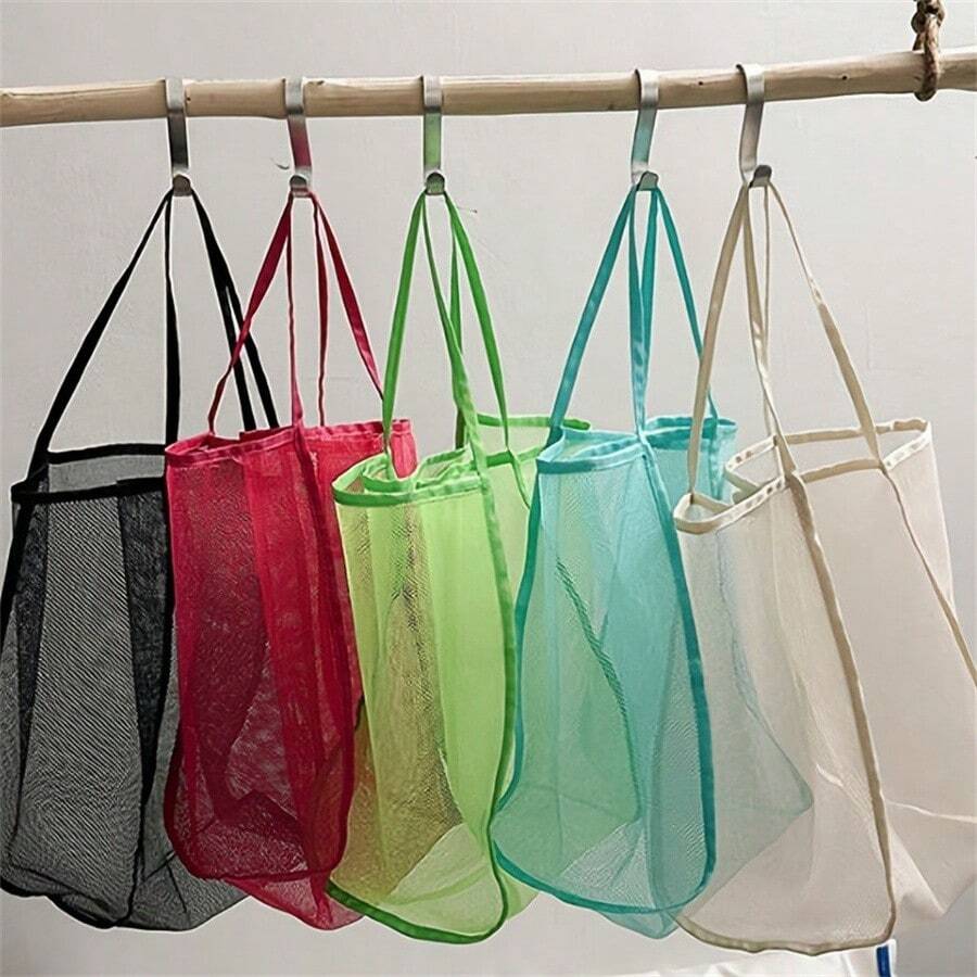 1 Peça Bolsa de Praia Dobrável Extra Grande, Feita de Poliéster com Alças Reforçadas e Revestimento Impermeável, Adequada para Armazenar Brinquedos, Conchas, Roupas e Toalhas para Viagens à Praia - Visão 1