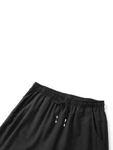 1pc Men's Casual Drawstring Waist Pocket Long Pants, Summer - Black - View 4