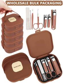 Set de cortaúñas marrón, paquete a granel, set de cortaúñas y lima de acero inoxidable, herramientas de cuidado de manos, kit de viaje portátil, regalo creativo - Multicolor - Ver 1