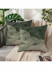 2pcs Minimalist Green Layered Pattern Printed Pillow Covers, Machine Washable With Zipper Closure, Decorative Print Design, Suitable For Home And Office Decor (Pillow Insert Not Included) (No Embroidery) - Multicolor - View 11