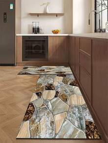 1pc Diatomaceous Earth Kitchen Floor Mat, Multi-Color 3D Faux Stone Texture, 3.5mm Three-Layer Thickened Cuttable, Absorbent Non-Slip, Kitchen Bathroom Entryway Hallway Outdoor Whole House Carpet - Multicolor - View 2