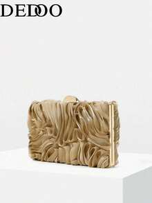 Dedoo High-Grade Ruffled Kiss Lock Evening Bag, Travel Party. A Must-Have Choice For Dating Parties. - Gold - View 5