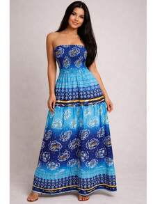 July Strapless Tropical Dress In Various Prints, 2025 Collection - océano azul - Ver 4