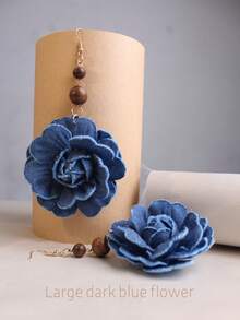 一对复古牛仔布花朵木珠耳环，波西米亚风夸张耳环，适合女性日常、通勤、派对、度假佩戴及作为礼物 - 彩色 - 查看 12