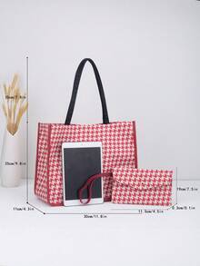 2026 New Houndstooth Pattern Tote Bag, Versatile Fashion Casual Handbag & Wallet Set - Multicolor - View 11