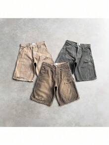Fashion Brand Washed Old Five-Point Denim Shorts Men's High Street Design Sense Hole Loose Versatile Medium Pants - 深棕色現貨 - 查看 3