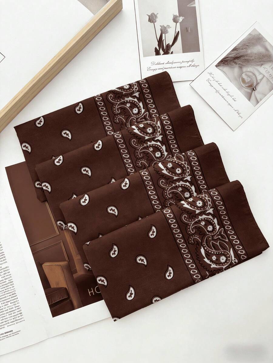 1 chiếc băng đô/khăn quàng cổ/khăn tay/băng đeo cổ tay màu đen phong cách hip hop unisex với họa tiết in, thích hợp đi biển, đi nghỉ mát. - 4 chiếc màu nâu - Xem 1