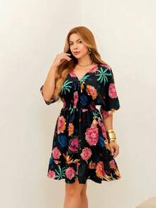 Short Dress/With Elasticated Waist/Half Sleeves/Princess Style/Printed/Women's Fashion/Summer - 129-Đen - Xem 5