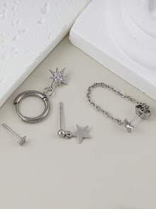 4pcs Cubic Zirconia Star Pendant Earrings Set, Sparkling Jewelry Suitable For Women's Daily, Date, Music Festival Layering - Silver - View 6