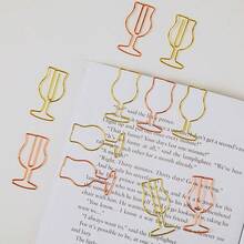10/20/30/50/100 piezas Clips de papel creativos, diseño de copa de vino dorada, metal, clips de papel decorativos para oficina, escuela, scrapbooking, manualidades, diarios, documentos, planificadores, marcadores, tamaño 3.8*1.8cm que se pueden usar para eventos de fans, fijar pegatinas y temporadas de vacaciones - clip de papel - Ver 3