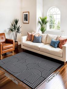 1pc Geometric Textured Pattern Rug, Black White Gray Printed Polyester Rectangular Easy Care Washable Area Carpet, Suitable For Living Room, Hallway, Bedside, Living Space, Bedroom, Office, Kitchen, Farmhouse Home Decor - Multicolor - View 5