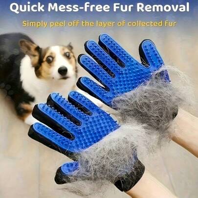 Universal Pet Grooming Gloves - Suitable For Dogs, Cats And Long-Haired Rabbits, Gentle Brushing, Also Can Be Used As Bathing Massager, Adjustable Wrist Strap, Easy To Clean, Five-Finger Design, Suitable For Long And Short Hair, Made Of Durable Silicone Material, Suitable For All Dog Breeds And Cat Paw Sizes, Pet Grooming Products, Soft Pet Grooming Tool, Multi-Function Bathing, Deshedding, Massaging, Brushing And Combing Gloves