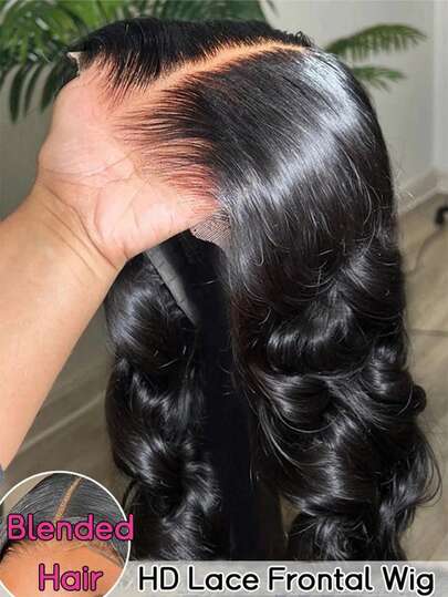 PQL 8-34 Inch Chocolate Brown 13x4 4x4 Ear To Ear Transparent Lace Frontal Wigs Body Wave 4*4 Wear And Go Pre Cut HD Glueless Human Hair Lace Front Wig Pre-Plucked 200% Density Synthetic Fibers And Protein Filaments Mixed With Human Blended Hair Wig Short Bob Wavy Wig With Baby Hair For Women Pre-Cut Lace Is Available For 4x4 Chocolate Brown 4# Wavy Style