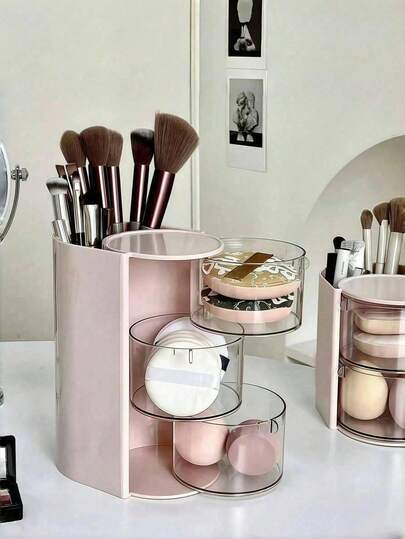 1pc Multi-Layer Rotating Compartment Storage Box, Can Store Hair Clips, Hair Ties, Hair Bands, Also Can Be Used As Hair Accessory Display Box, Dust-Proof Storage Box, Multi-Function Compartment Design, Can Store Combs, Glasses, Makeup Brushes, Also Can Be Used As Jewelry Box, Birthday Gift Box, Makeup Sponge Storage Box, Ideal Gift For Girlfriend, Mother, Sister, Suitable For Valentine's Day