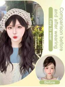 24英寸水波纹半头假发，耐热合成长波浪卷发接发，棕色和灰棕色半头假发，适合女性日常佩戴 - 彩色 - 查看 5