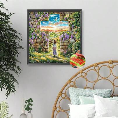 Tranh đính đá 5D hình cô gái và phong cảnh hoa lá, tranh thêu chữ thập, trang trí nhà cửa, quà tặng Ngày của Mẹ, đồ thủ công không khung cho trẻ em.