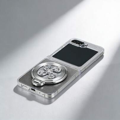 1pc Gradient Powder Rotating Fan Electroplated Bracket Hard Shell Foldable Phone Case Compatible With Galaxy Z Flip3 5G, Galaxy Z Flip4 5G, Galaxy Z Flip5 5G, Galaxy Z Flip6 5G, Galaxy Z Flip7 5G, Xflip, N2flip, N3flip, Hw Pura X