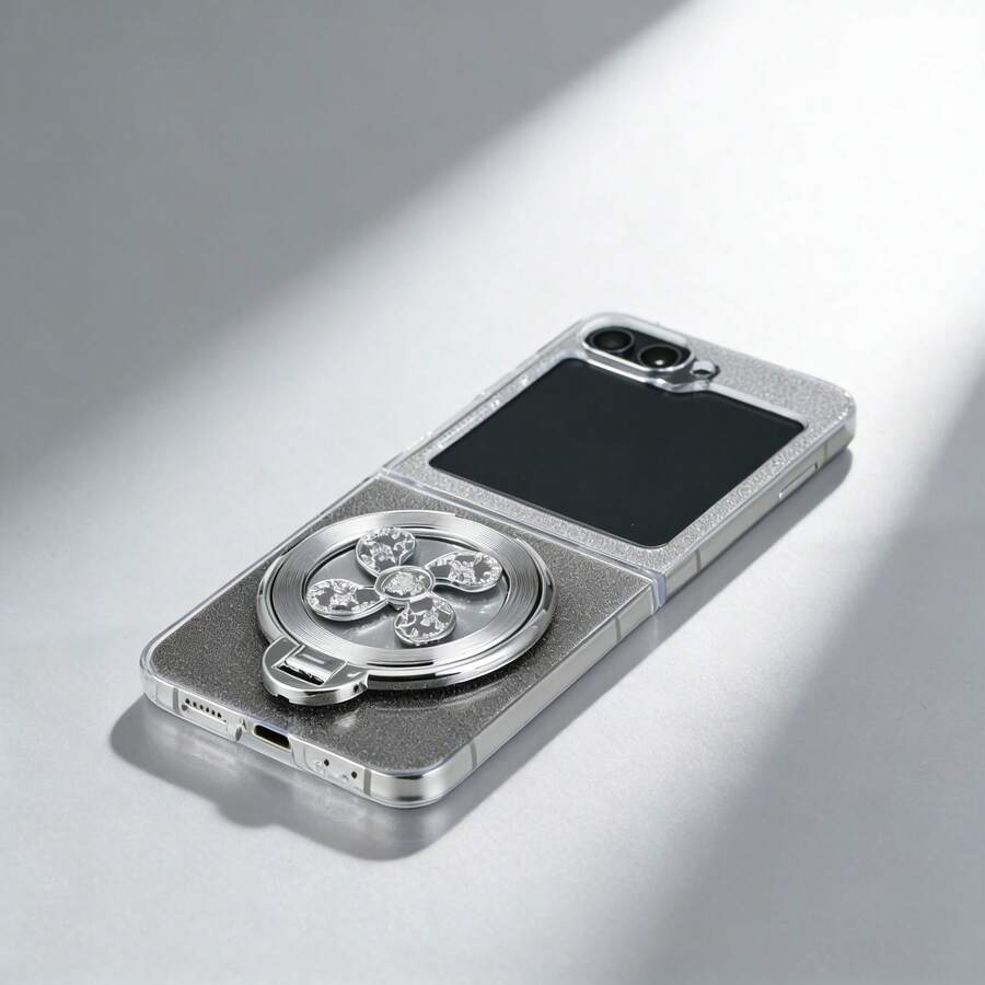 1 chiếc ốp lưng điện thoại gập cứng mạ điện có quạt xoay gradient, tương thích với Galaxy Z Flip3 5G, Galaxy Z Flip4 5G, Galaxy Z Flip5 5G, Galaxy Z Flip6 5G, Galaxy Z Flip7 5G, Xflip, N2flip, N3flip, Hw Pura X - Bạc - Xem 1