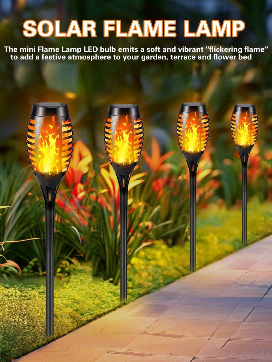 Solar Lantern Outdoor Flame Light LED Taller And Larger Flickering Flame Solar Flashlight IP65 Waterproof Outdoor Lighting Solar Aisle Light Christmas Decoration Garden Yard, 8/16 Pack - 均碼 - 查看 1