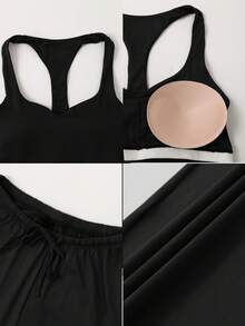 NcmRyu 1 Set Women's Camisole Tank Top & Wide Leg Drawstring Pants Sports Suit - Black - View 5