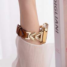 1 dây đeo mạ vàng, tương thích với Apple Watch S11, vòng đeo tay kim loại hình chữ V, dây đeo đồng hồ da nữ cho S10. - Vàng - Xem 2