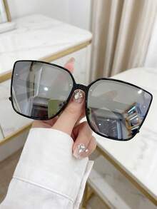 Gafas de moda versátiles con montura cuadrada y grande, estilo minimalista - Negro - Ver 2