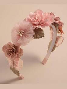 Sweet Floral Headband For Girls - Adorable Fabric Flower Hair Accessory For Daily Wear, School, Birthday Party, Photo Shoot & Spring Outfit - 藕粉色 - 查看 1