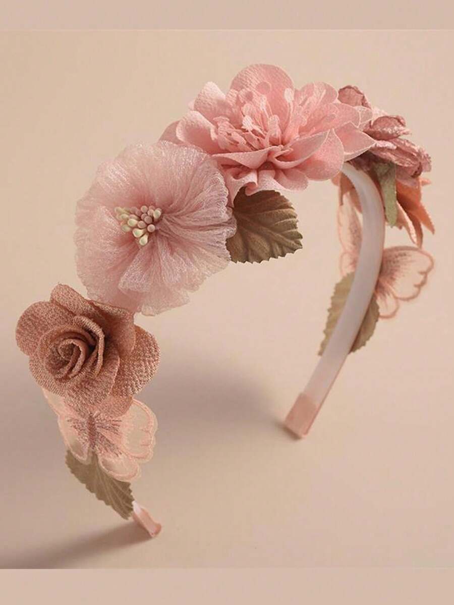 Sweet Floral Headband For Girls - Adorable Fabric Flower Hair Accessory For Daily Wear, School, Birthday Party, Photo Shoot & Spring Outfit - 藕粉色 - 查看 1