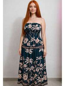 July Strapless Tropical Dress In Various Prints, 2025 Collection - hawaiano negro - Ver 3