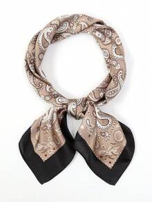 1 chiếc khăn lụa vuông 70*70cm, khăn trùm đầu bằng satin in họa tiết dành cho nữ, khăn choàng cổ, băng đô thời trang, khăn quàng tóc, khăn choàng vai, khăn trùm đầu. - Khaki hạt điều - Xem 2