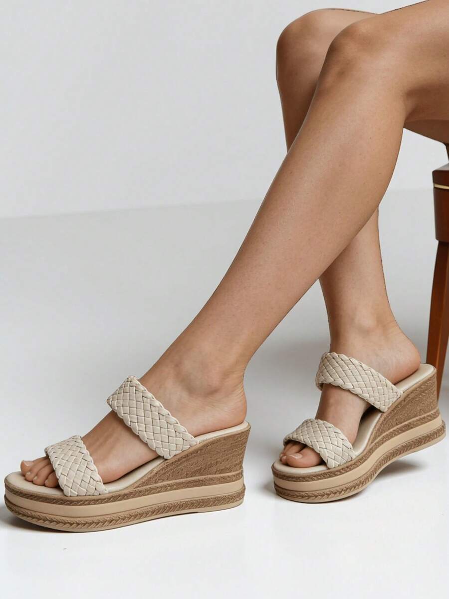 Women's Thick Heel, Platform Thick Bottom Bohemian Wedge Sandals, New Versatile High Heel Sandals, Ladies Slippers - Apricot - View 1