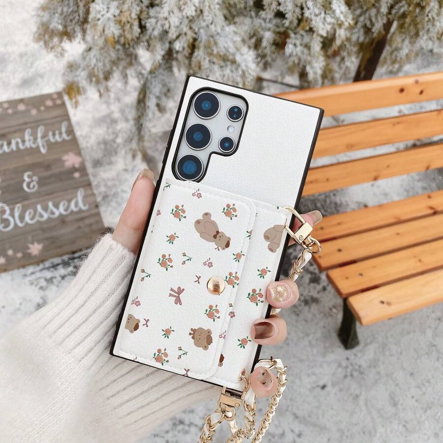 1 chiếc ví đựng thẻ/điện thoại đeo chéo in hình hoa và gấu thanh lịch, tương thích với Samsung Galaxy S26 S25 Edge S24 S23 S22 S21 S20 FE Note 20 Ultra A17 A16 A15 A07 A52 A53 A54 A25 5G, 10 9 Pro XL 8 7 6 9a 8a, Note 15 Pro 14 13 4G Poco C75, chất liệu da PU đa chức năng.
