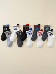 10 Pairs Kids Socks With Number 23 And Double Bars Design, Breathable Infant Socks For Boys And Girls, Suitable For All Seasons Daily Wear - Multicolor - View 2