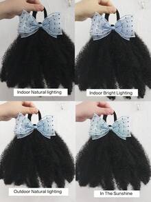 1pc Yarn Bow Clip And Go Afro Kinky Marley Ponytail With Elastic Band Girls Kids Ponytail - Black - View 10