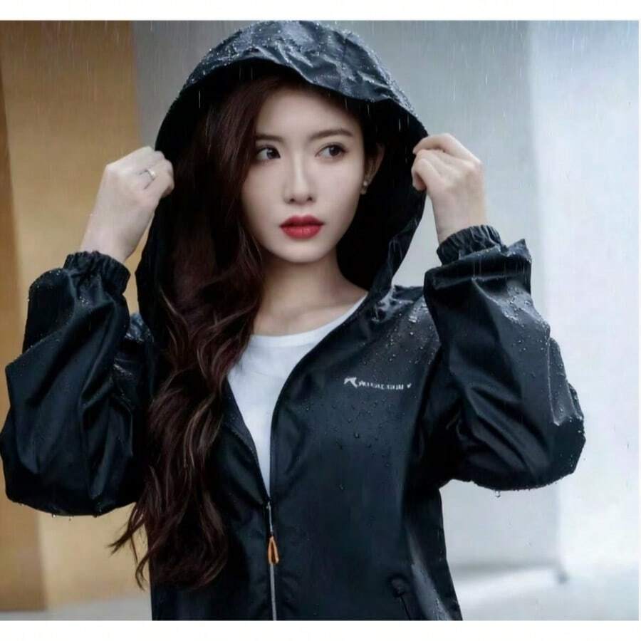 防水轻便连帽防风外套 - 女士可折叠户外雨衣