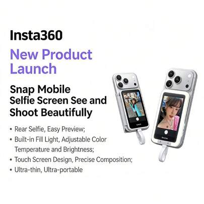 Insta360 This Phone Features A Rear-Mounted Selfie Display Screen With Touchscreen Projection, Making It Ultra-Thin And Portable. It's Plug-And-Play, Compatible With Both Apple And Android Devices, And A Must-Have For Selfies.