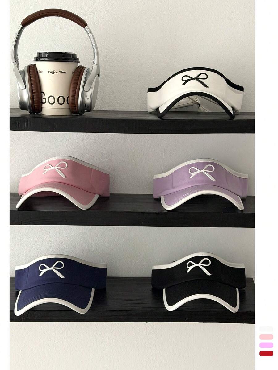 Sweet Bow Embroidery Open-Top Sun Hat, Women Summer UV Protection Baseball Visor Cap - Silicone Bow - View 1