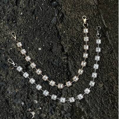 1pc Crystal Cube Pants Chain, Shiny Glass Alloy Decorative Chain, Original DIY Keychain, 2 Color Optionsfestival Accessories