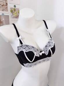 Belle Étoile Sexy Lace Lingerie For Women, Small Chest, Gathered Thin Style, Lift-Up, Anti-Sagging, Wireless, Bow Bra Set - màu đen - Xem 10