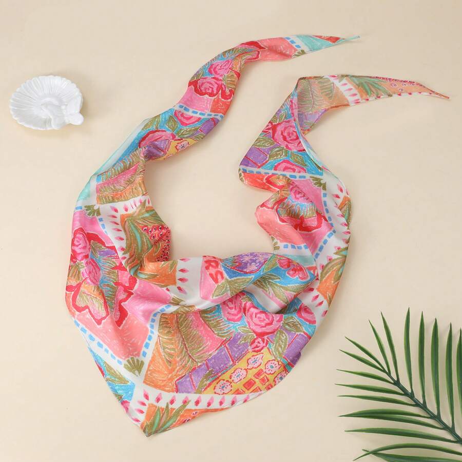 1 chiếc khăn choàng/khăn quàng cổ/khăn sarong bằng polyester in họa tiết nhiệt đới, kiểu dáng giản dị, đa năng cho kỳ nghỉ. - Nhiều màu - Xem 1