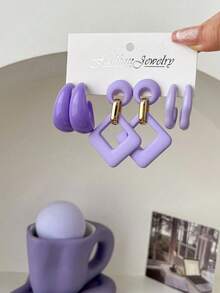 1 Set de 3 pares de pendientes con colgante de estilo retro y colores variados para mujeres - Multicolor - Ver 8