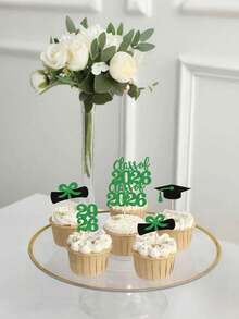 24pcs/12pcs 2026 Graduation Cupcake Toppers, Shiny 2026 Graduation Cap Mini Food, 2026 Graduation Party Mini Cake Decorations, Diploma, 2026 Graduation Cap Set, Party Decorations. Graduation Theme Party, 2026 Graduation Theme Cupcake Party (Dark Green) - Green - View 4