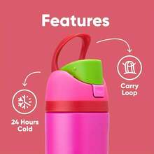16oz Stainless Steel Insulated Water Bottle With Push Button Lid & Carry Loop, Leak Proof Thermal Cup For Sports & Travel - Màu Hồng Tươi - Xem 4