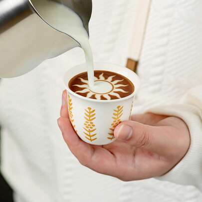 Bộ 6/12 tách cà phê gốm mini họa tiết lúa mì vàng - Thích hợp cho espresso, latte, trà đạo, món quà hoàn hảo cho người yêu cà phê.