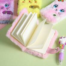 Set de 4 cuadernos de peluche con diseño de gato, libreta de notas con botón, mini diario, estilo aleatorio para niños - Multicolor - Ver 2